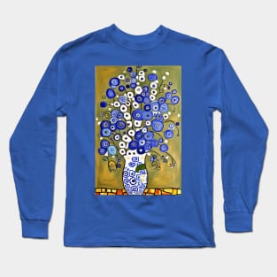 Cute Abstract Flowers in a Blue and White Vase Still Life Painting Long Sleeve T-Shirt